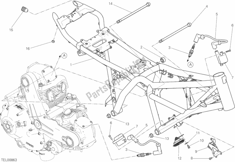 All parts for the Frame of the Ducati Scrambler Classic Brasil 803 2016